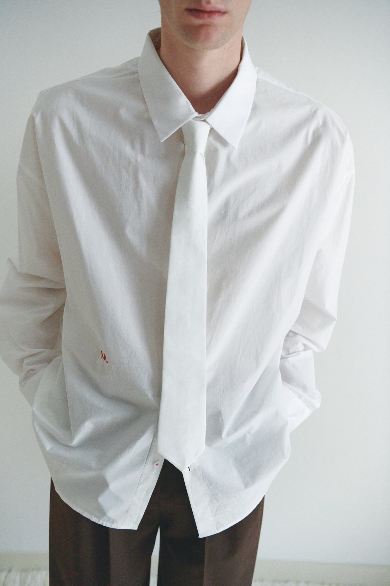 White Unisex Oversized Shirt with Tie