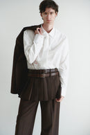 Brown Pleated Mini Skirt with Double Belt Loop