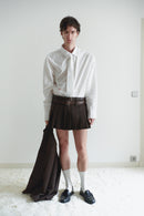 Brown Pleated Mini Skirt with Double Belt Loop