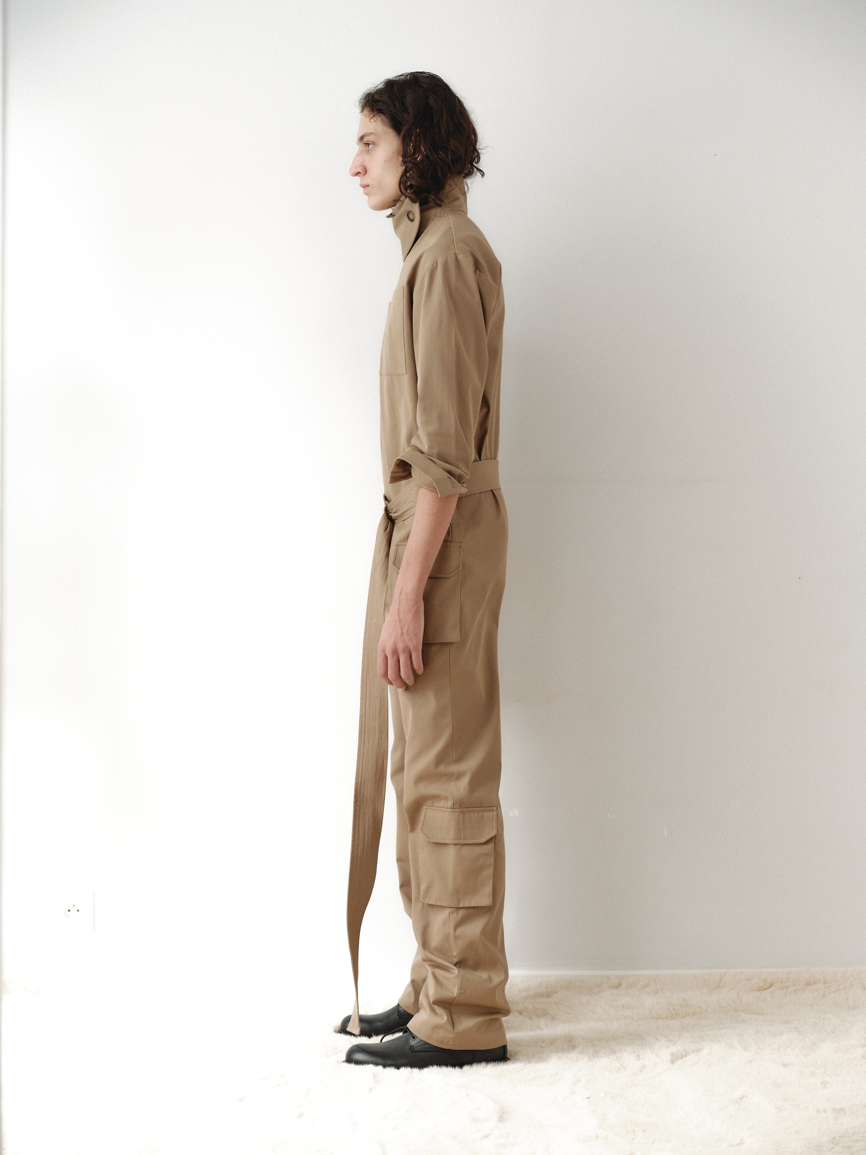 Mink Colored Recycled Cotton Cargo Jumpsuit
