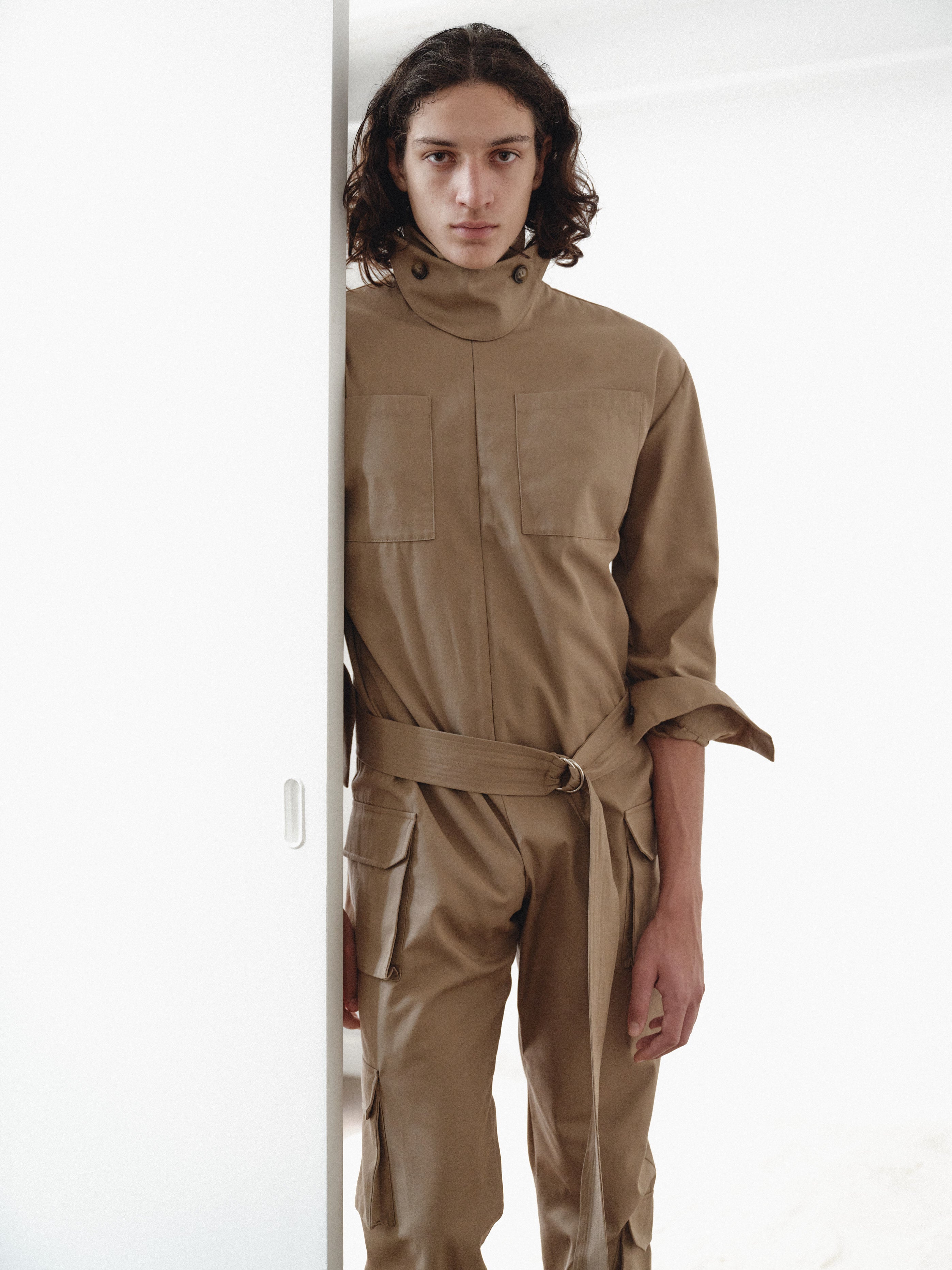Mink Colored Recycled Cotton Cargo Jumpsuit