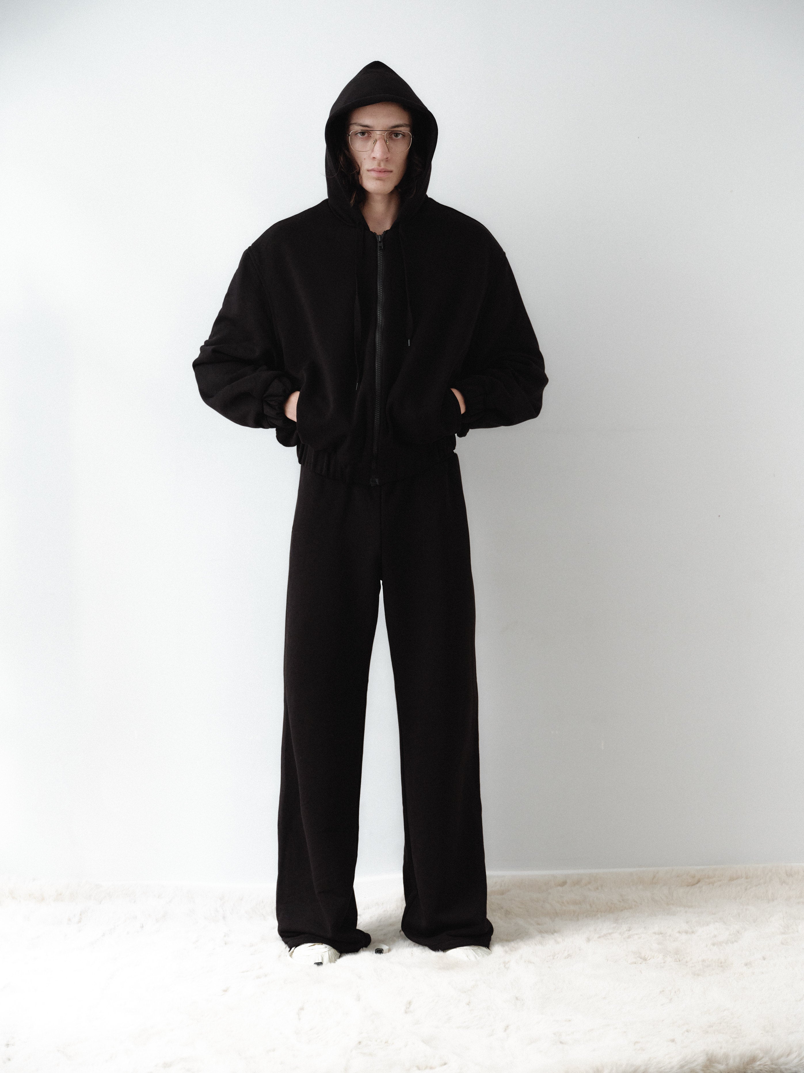 Black Cotton Hooded Sweatshirt