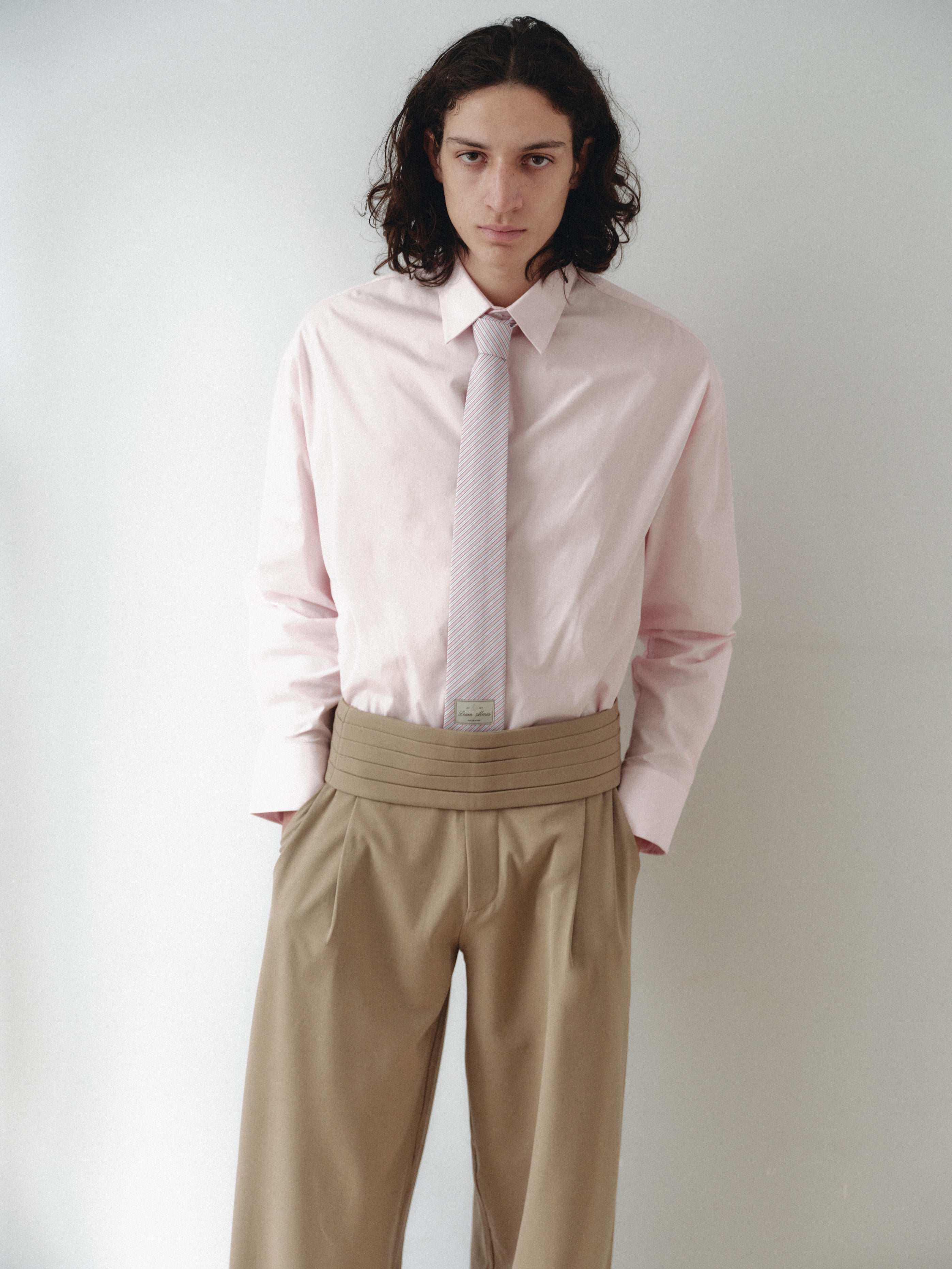 Light Pink Oversize Unisex Shirt with Tie