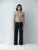 Black Wide Cut Mid Waist Jean with Hand-Made Silver Pleated Accesory