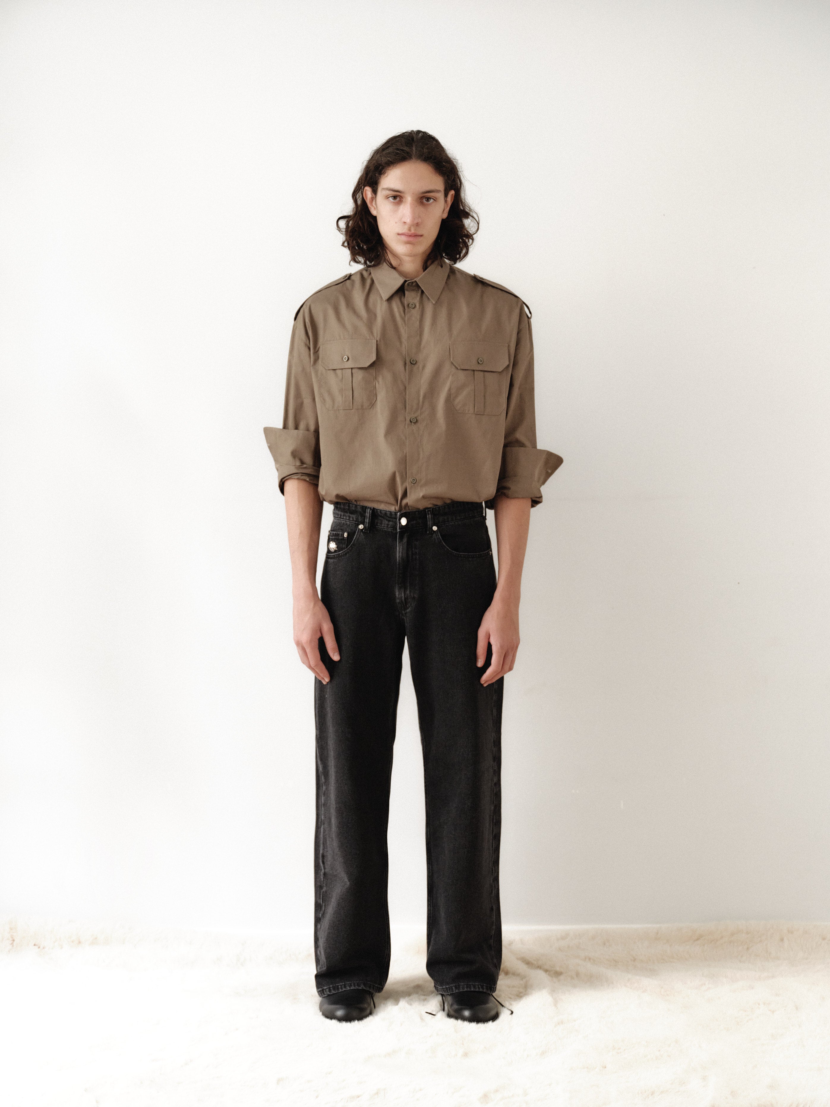 Khaki Oversized Unisex Shirt with Pockets