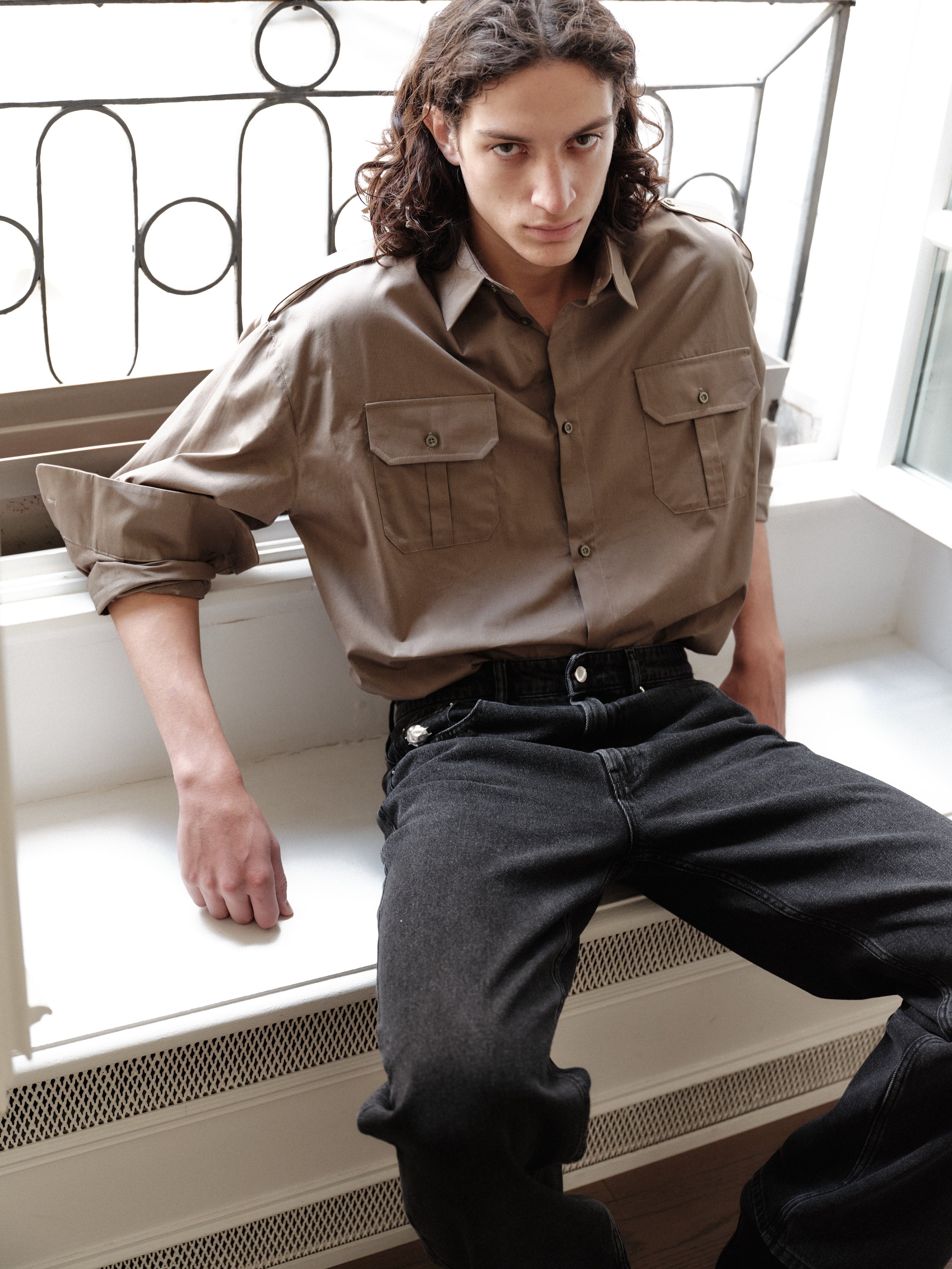 Black Wide Cut Mid Waist Jean with Hand-Made Silver Pleated Accesory