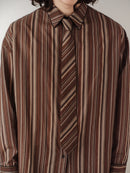Brown Striped Oversize Unisex Shirt with Tie