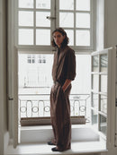 Brown Striped Oversize Unisex Shirt with Tie