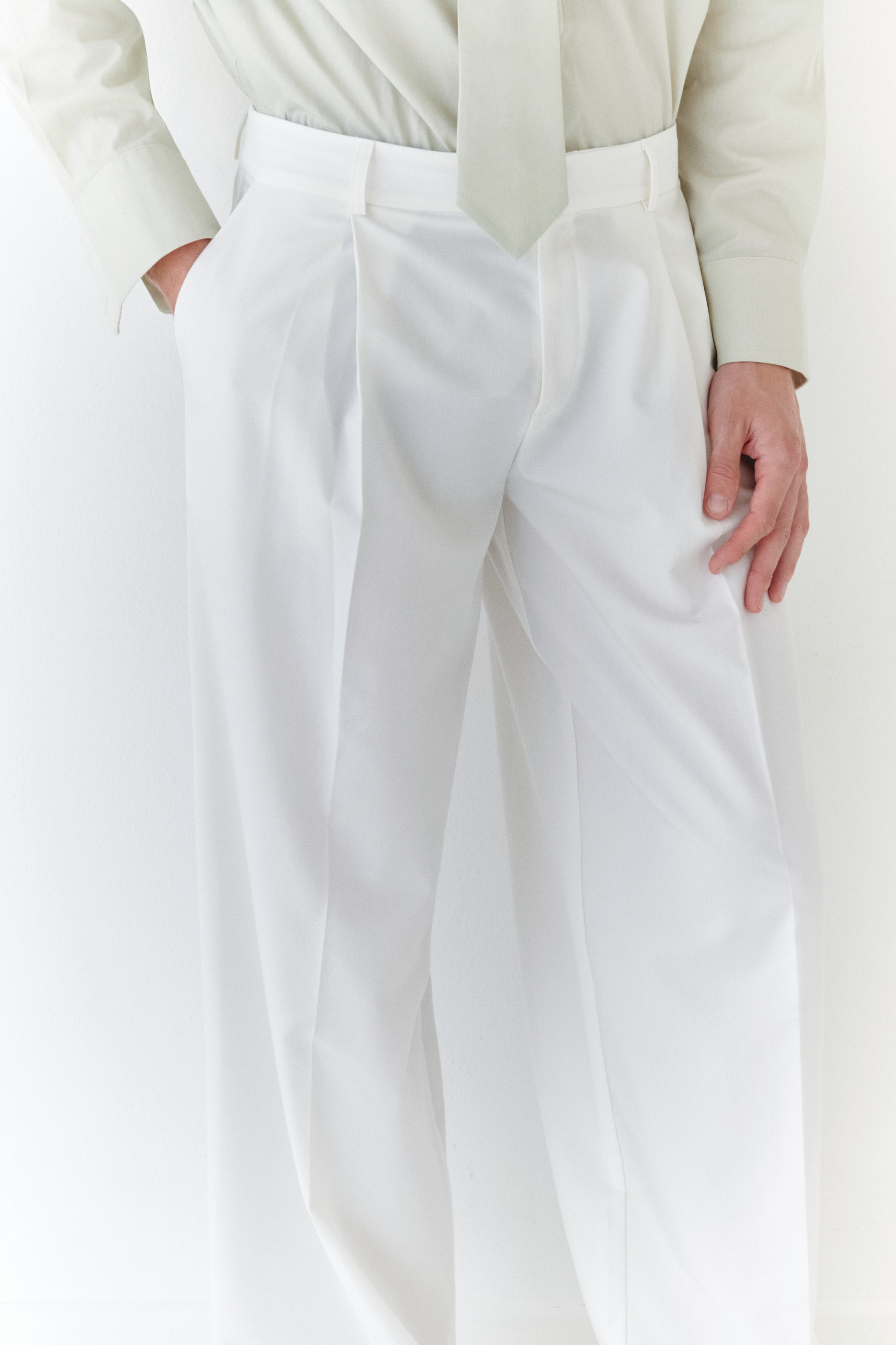 White Unisex Pants With Adjustable Cummerbund