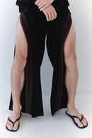 Water Resistant Black Parachute Track Pants With Brown Stripes