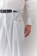 Beyaz Unisex Büyük Cepli İnce Gabardin Pantolon