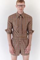 Brown Plaid Short With Button Details