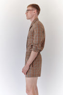Brown Plaid Short With Button Details