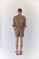 Brown Plaid Short With Button Details