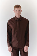 Brown Unisex Oversize Shirt With Tie