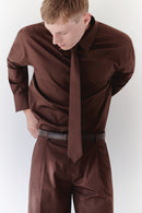 Brown Unisex Oversize Shirt With Tie