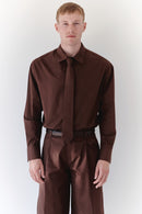 Brown Unisex Oversize Shirt With Tie