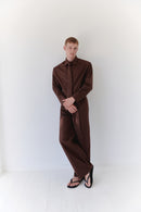 Brown Unisex Oversize Shirt With Tie